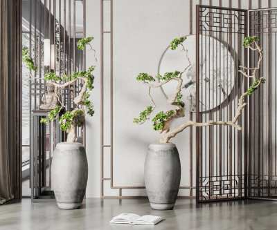 新中式绿植盆栽组合3D模型下载